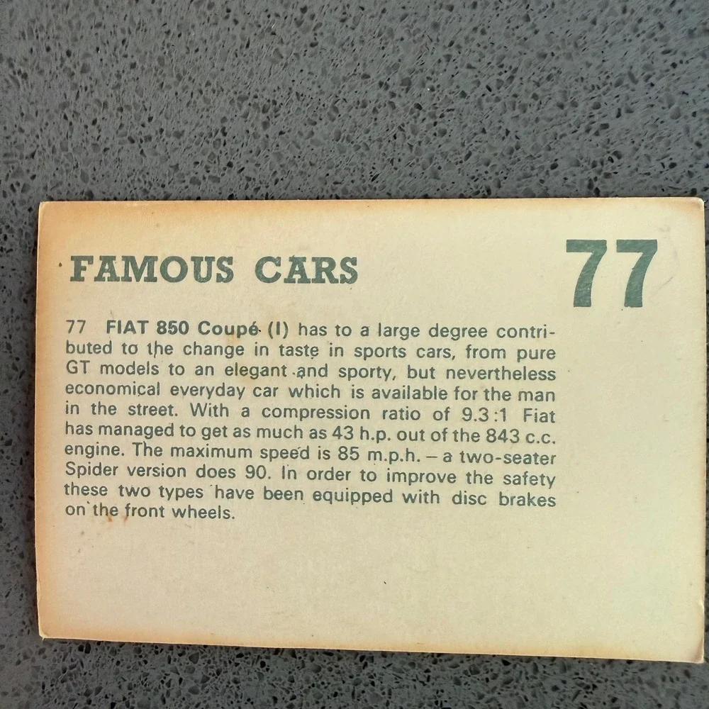 Vintage 1971 Famous Cars Trading Cards Lot -‎ Citroen, Fiat, Volga, Violence